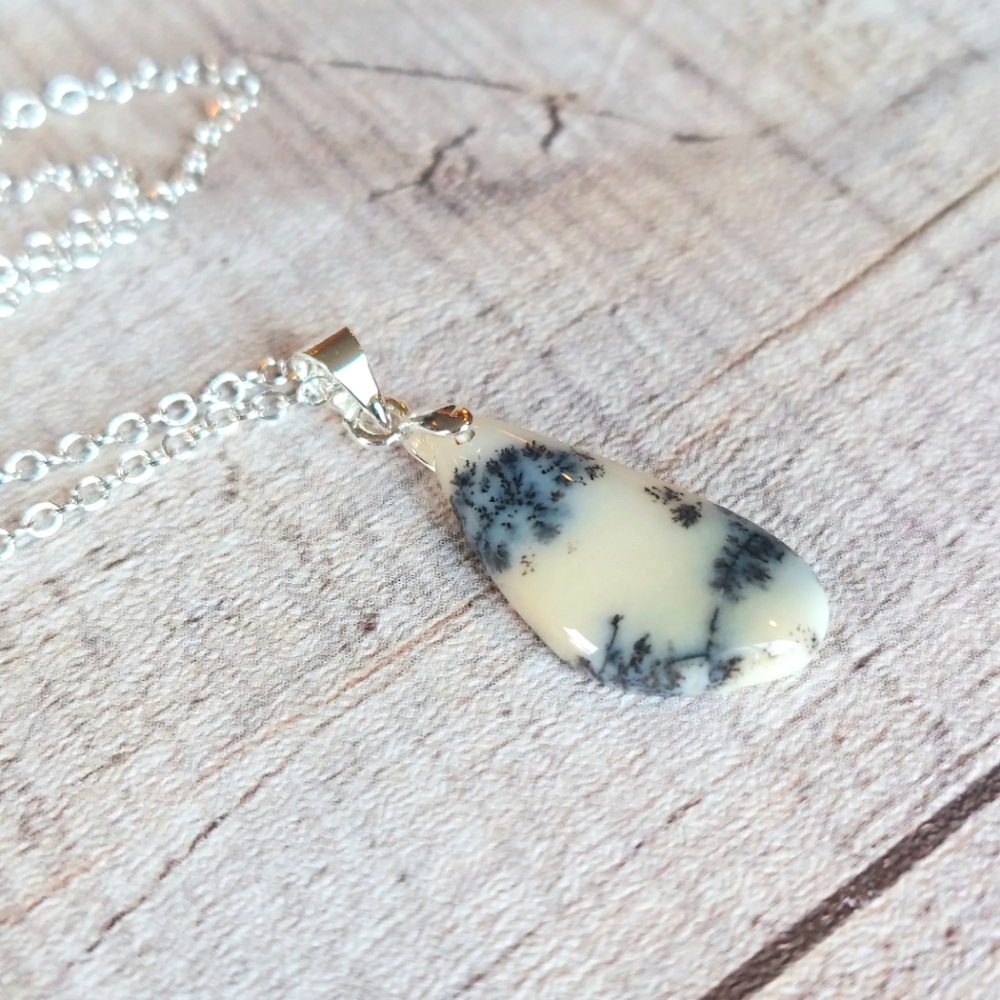 Dendrite Opal Necklace Natural Gemstone Pendant - Picture 3 of 5